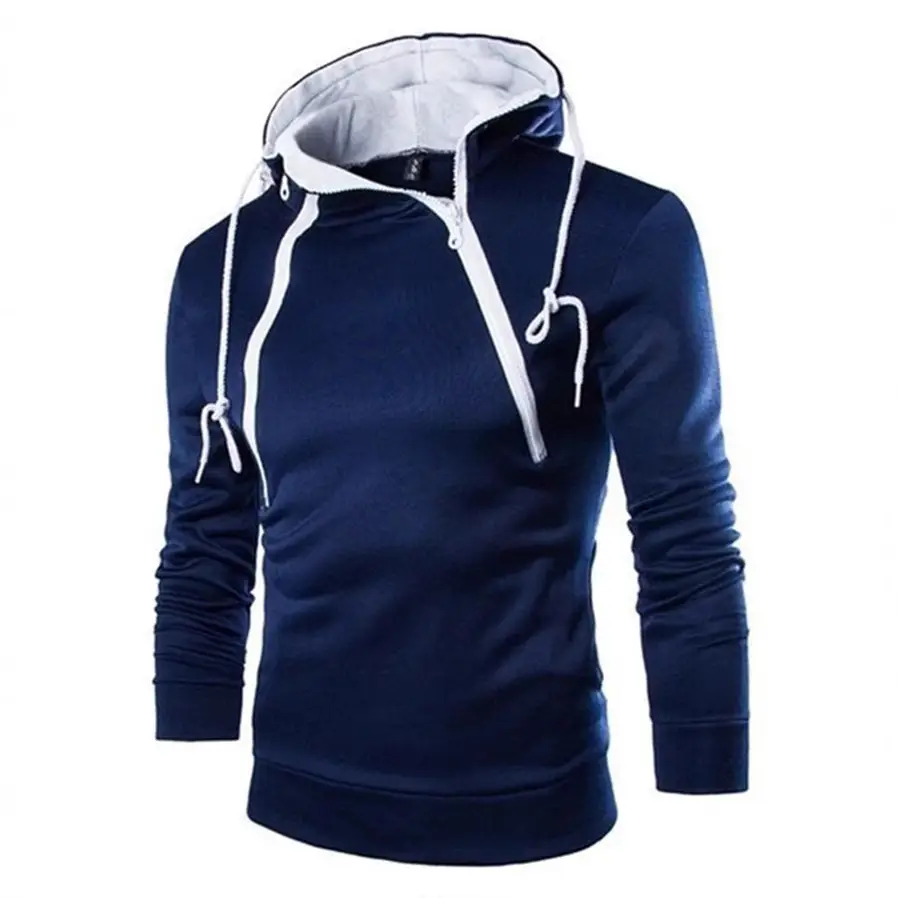 Men's Black Hooded Long Sleeve Sweater with Zipper - Image 4