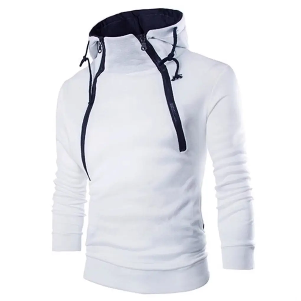Men's Black Hooded Long Sleeve Sweater with Zipper - Image 5