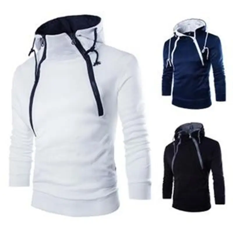 Men's Black Hooded Long Sleeve Sweater with Zipper — feature 3