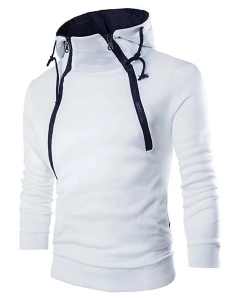 Men's Black Hooded Long Sleeve Sweater with Zipper — feature 4