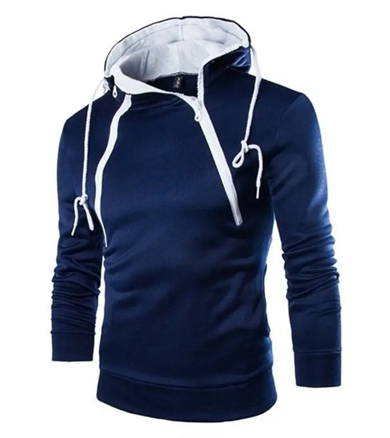 Men's Black Hooded Long Sleeve Sweater with Zipper — feature 6