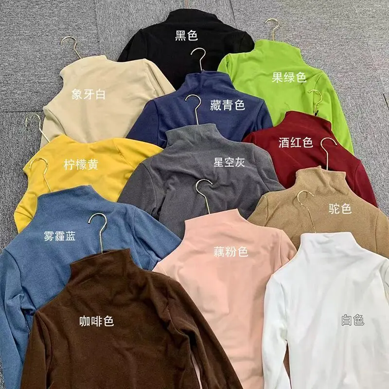 Women Velvet Turtleneck Bottoming Shirt 20 Colors Kapok Long Sleeve - Image 35