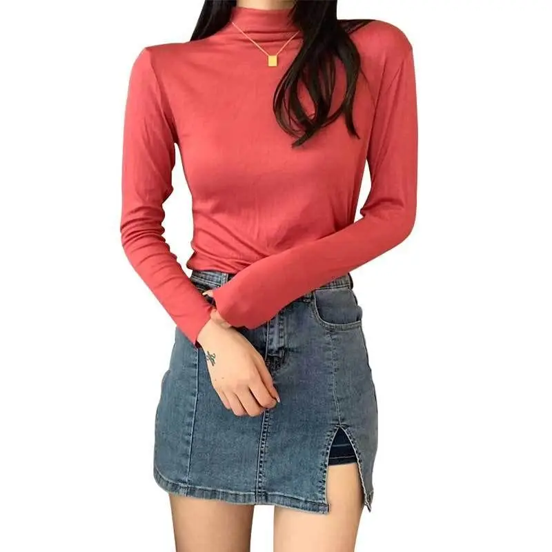 Women Velvet Turtleneck Bottoming Shirt 20 Colors Kapok Long Sleeve - Image 37
