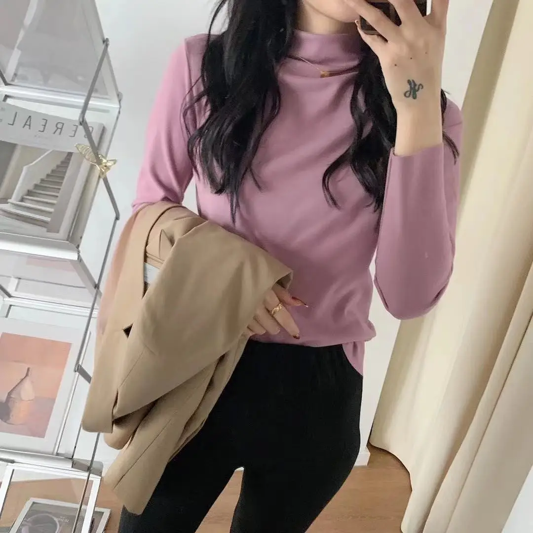 Women Velvet Turtleneck Bottoming Shirt 20 Colors Kapok Long Sleeve - Image 15