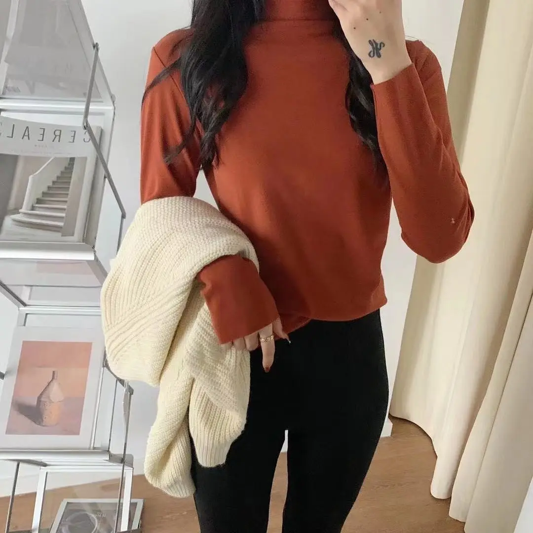 Women Velvet Turtleneck Bottoming Shirt 20 Colors Kapok Long Sleeve - Image 16