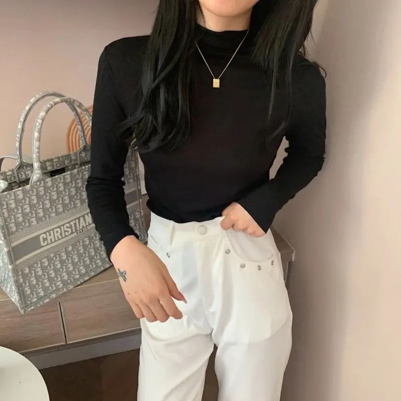Women Velvet Turtleneck Bottoming Shirt 20 Colors Kapok Long Sleeve - Image 17
