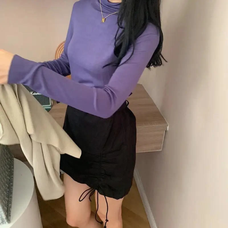 Women Velvet Turtleneck Bottoming Shirt 20 Colors Kapok Long Sleeve - Image 18