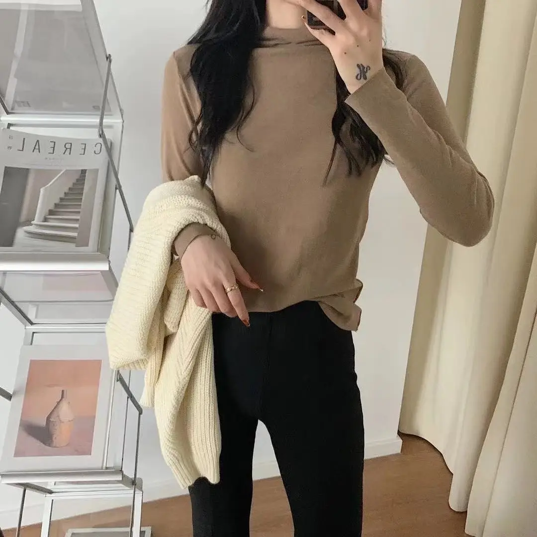 Women Velvet Turtleneck Bottoming Shirt 20 Colors Kapok Long Sleeve - Image 2
