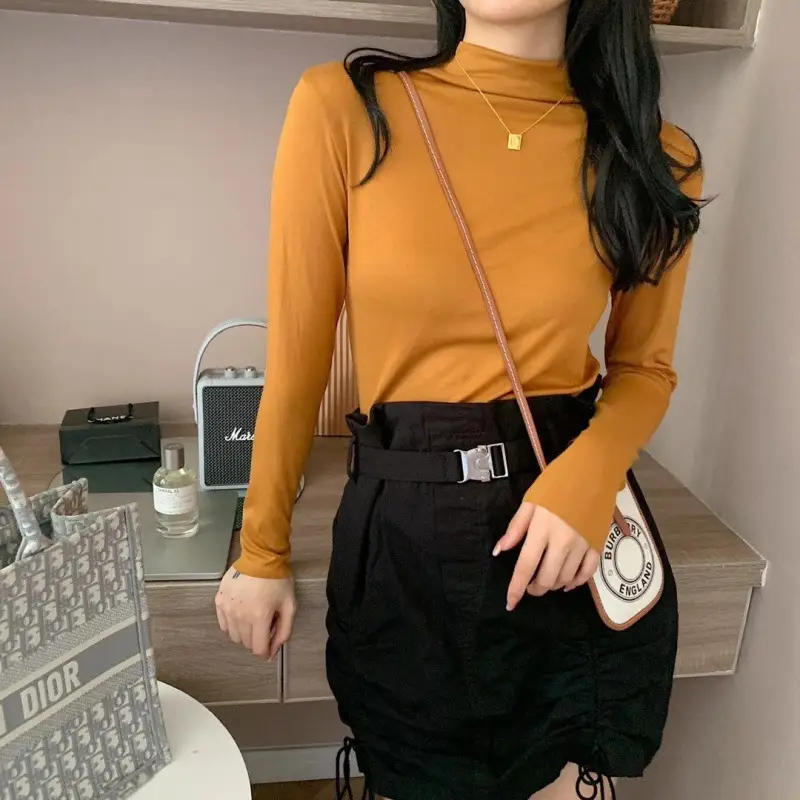 Women Velvet Turtleneck Bottoming Shirt 20 Colors Kapok Long Sleeve - Image 26