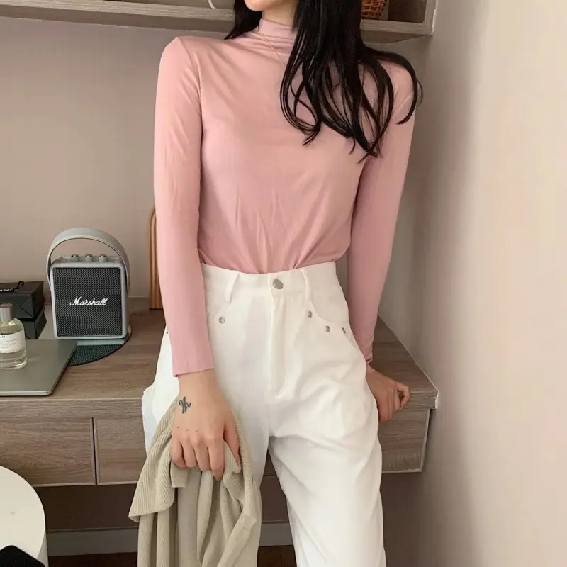 Women Velvet Turtleneck Bottoming Shirt 20 Colors Kapok Long Sleeve - Image 27