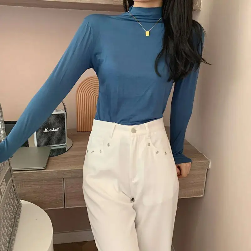 Women Velvet Turtleneck Bottoming Shirt 20 Colors Kapok Long Sleeve - Image 28