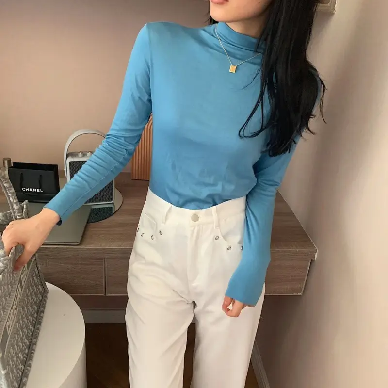 Women Velvet Turtleneck Bottoming Shirt 20 Colors Kapok Long Sleeve - Image 30