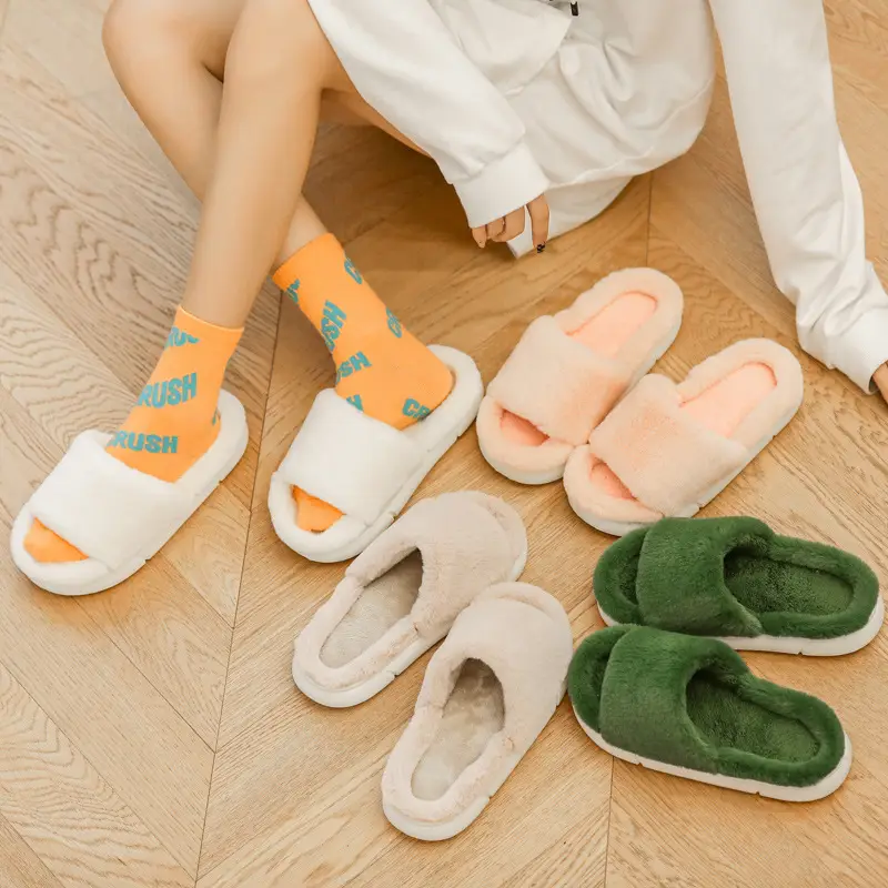 Women's Autumn and Winter Non-Slip Indoor Thick-Soled Home Slippers, Men's Winter Wholesale Fluffy Slippers