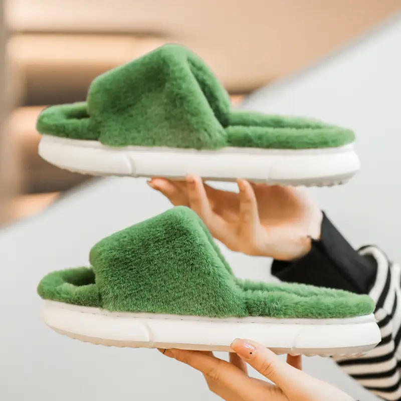 Women's Autumn and Winter Non-Slip Indoor Thick-Soled Home Slippers, Men's Winter Wholesale Fluffy Slippers