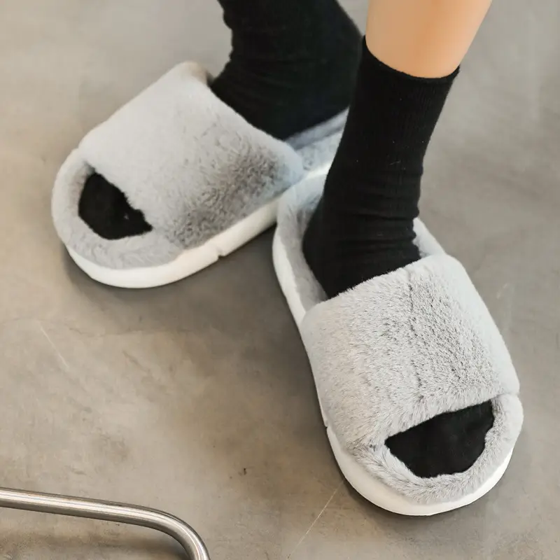 Women's Autumn and Winter Non-Slip Indoor Thick-Soled Home Slippers, Men's Winter Wholesale Fluffy Slippers
