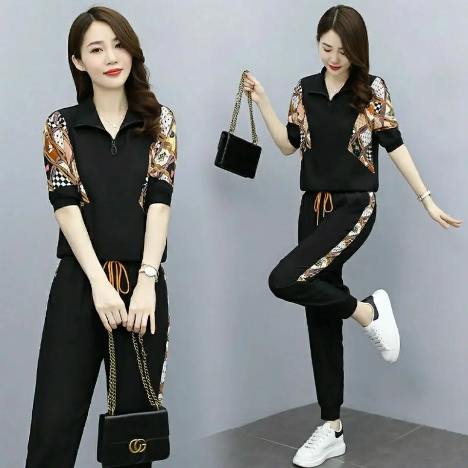 Women's White Printed Polo Pants Set Summer 2023 - Image 5