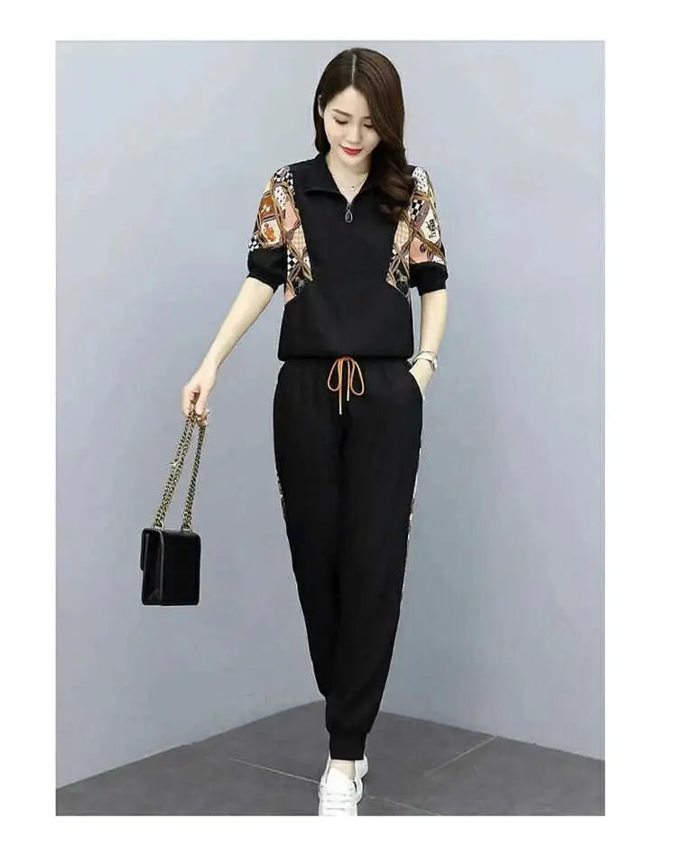 Women's White Printed Polo Pants Set Summer 2023 — feature 12