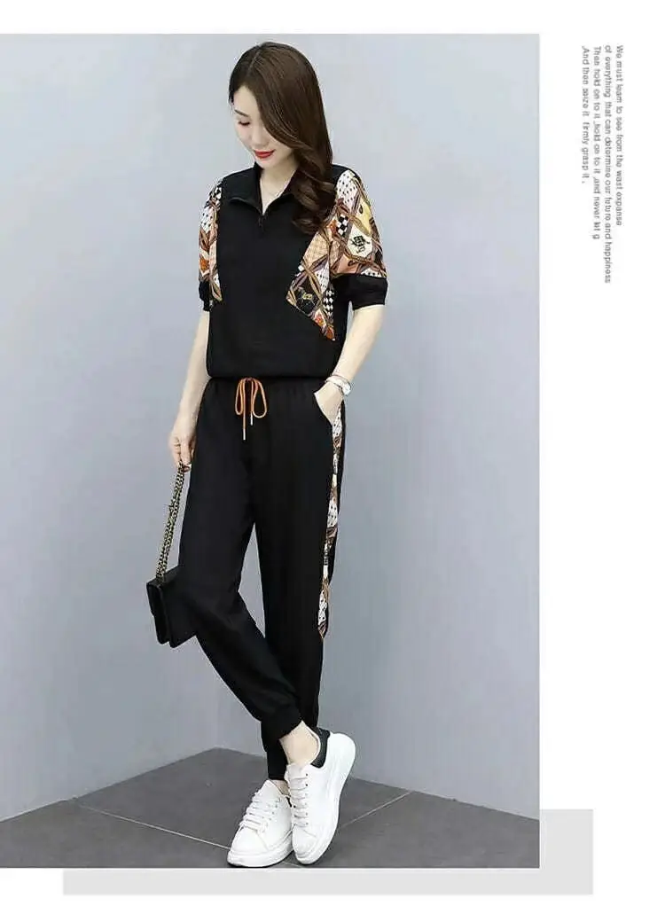 Women's White Printed Polo Pants Set Summer 2023 — feature 13