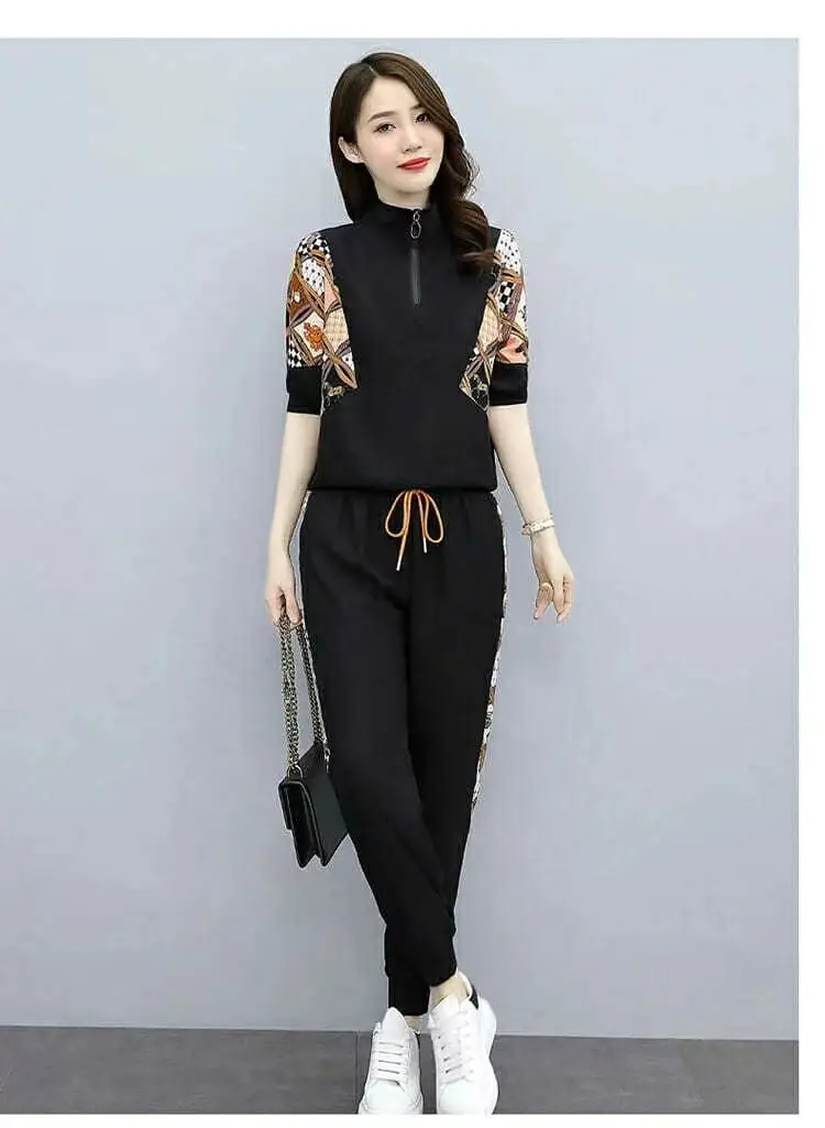 Women's White Printed Polo Pants Set Summer 2023 — feature 14