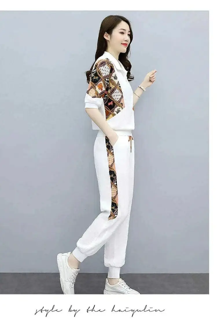 Women's White Printed Polo Pants Set Summer 2023 — feature 20