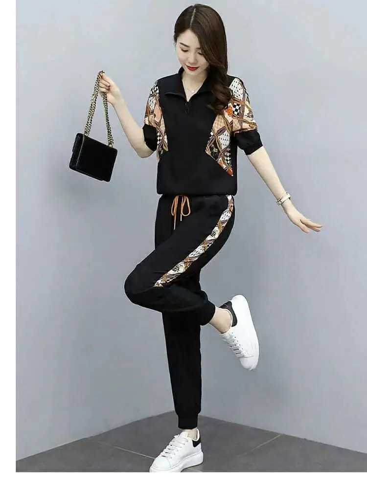 Women's White Printed Polo Pants Set Summer 2023 — feature 9