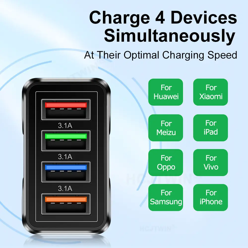 4USB Fast Charger for Mobile Phones Travel Charging Head