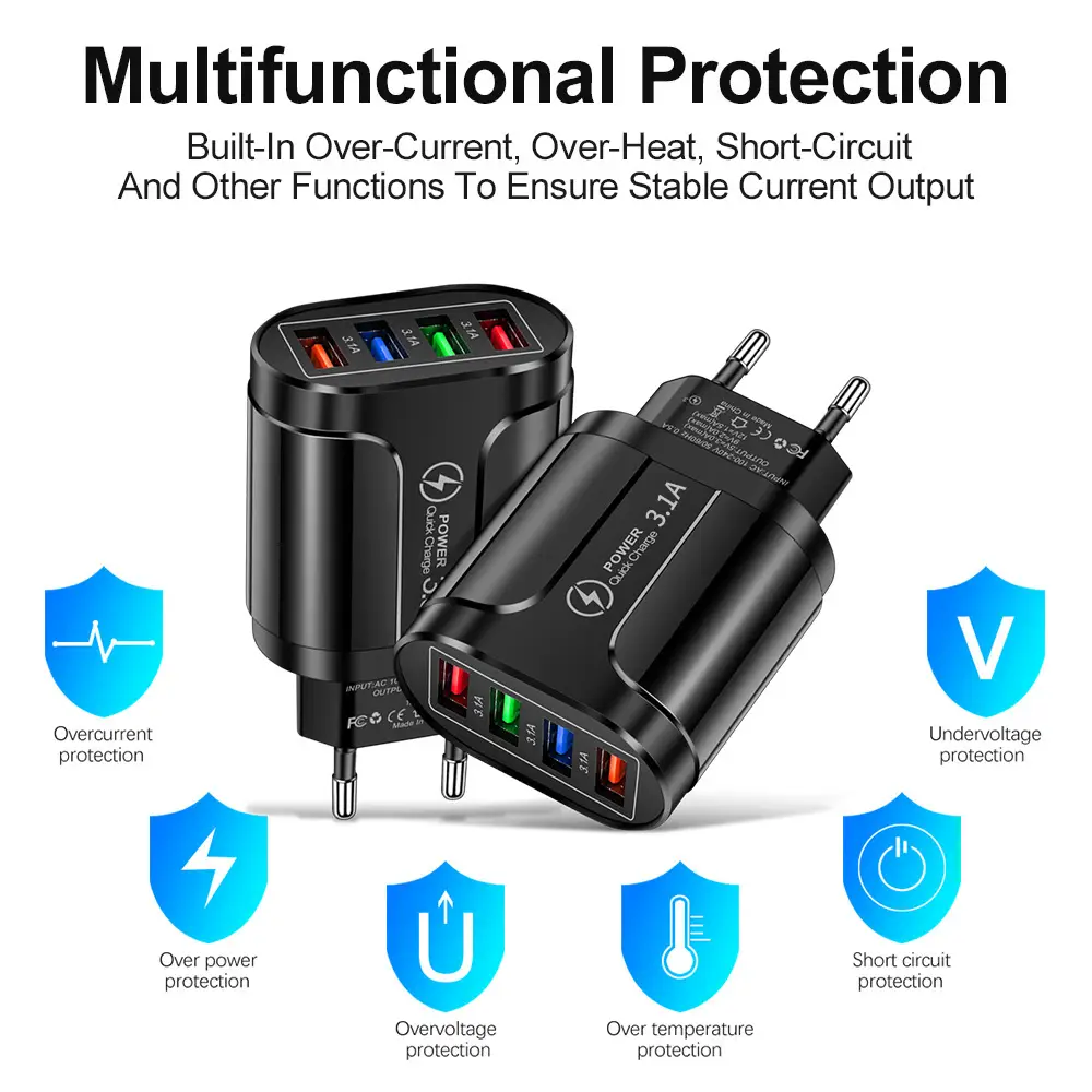 4-USB Travel Charger with LED Light & Protection - Image 4