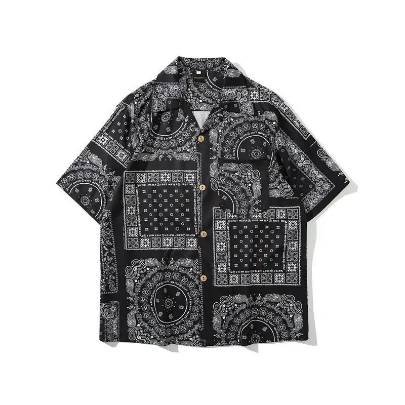 Japanese Style Cashew Flower Short Sleeve Shirt Men Brown Blue Grey - Image 65