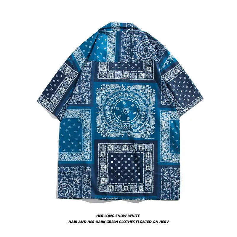 Japanese Style Cashew Flower Short Sleeve Shirt Men Brown Blue Grey - Image 67