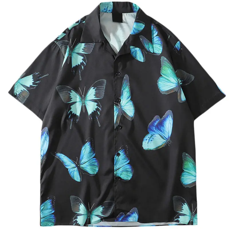 Japanese Style Cashew Flower Short Sleeve Shirt Men Brown Blue Grey - Image 39