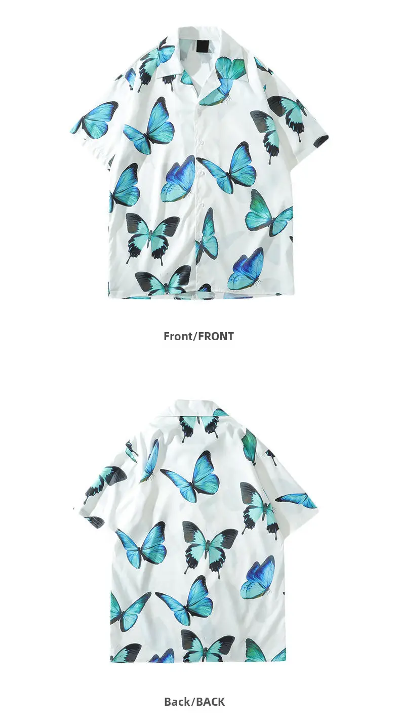 Japanese Style Cashew Flower Short Sleeve Shirt Men Brown Blue Grey - Image 44