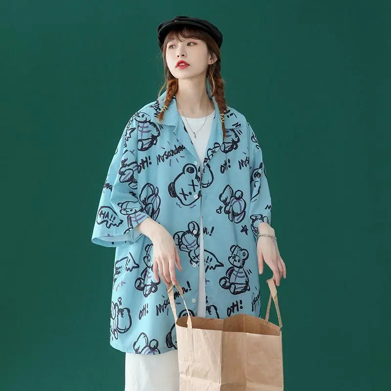Japanese Style Cashew Flower Short Sleeve Shirt Men Brown Blue Grey - Image 52