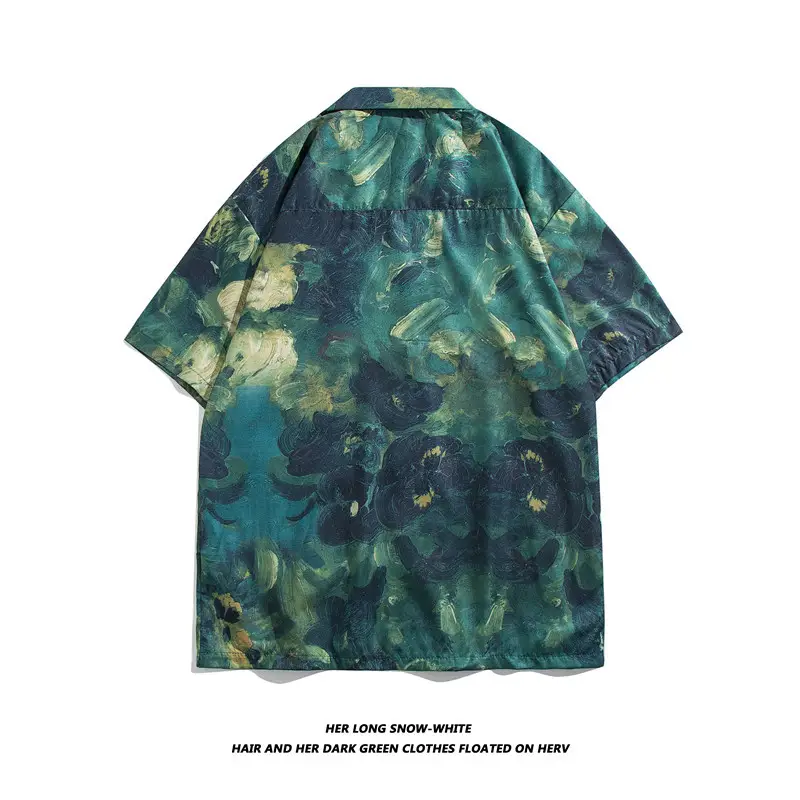 Japanese Style Cashew Flower Short Sleeve Shirt Men Brown Blue Grey - Image 8