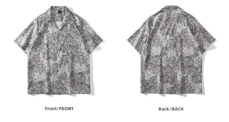 Japanese Style Cashew Flower Short Sleeve Shirt Men Brown Blue Grey - Image 56