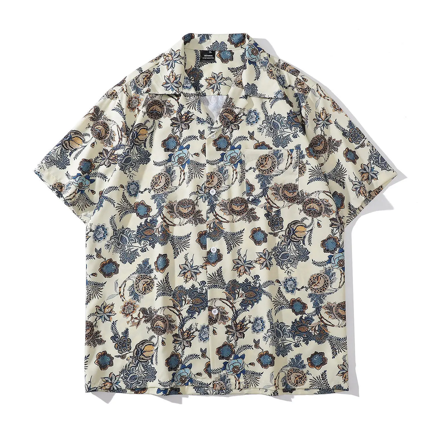 Japanese Style Cashew Flower Short Sleeve Shirt Men Brown Blue Grey - Image 61