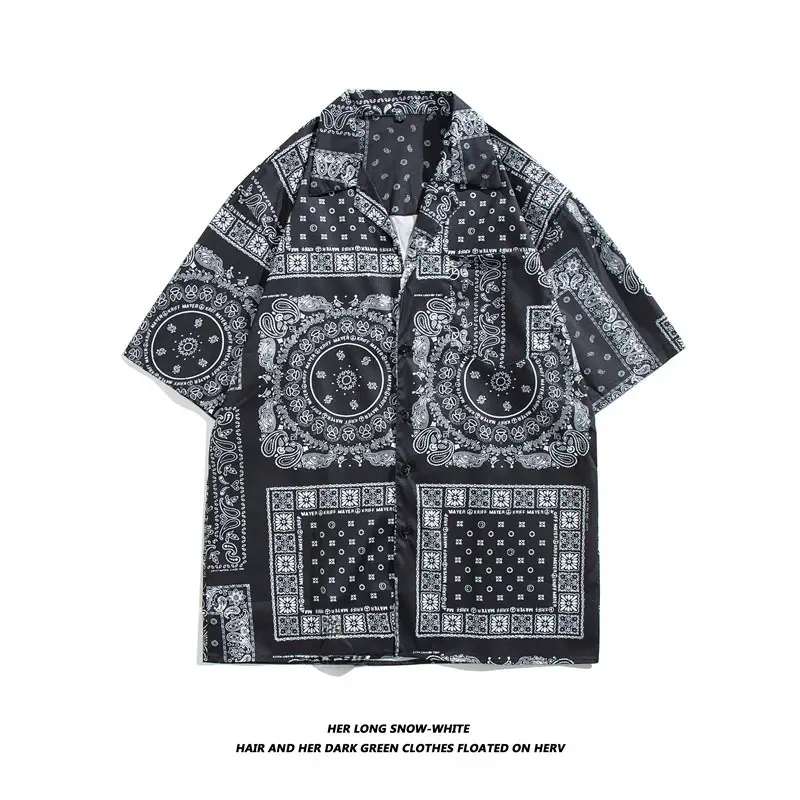 Japanese Style Cashew Flower Short Sleeve Shirt Men Brown Blue Grey - Image 3