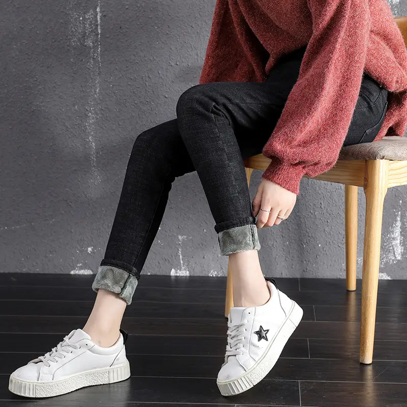 Women Fleece Lined Slimming Jeans Winter High Waist