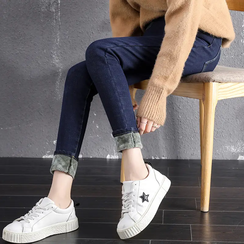 Women Fleece Lined Slimming Jeans Winter High Waist