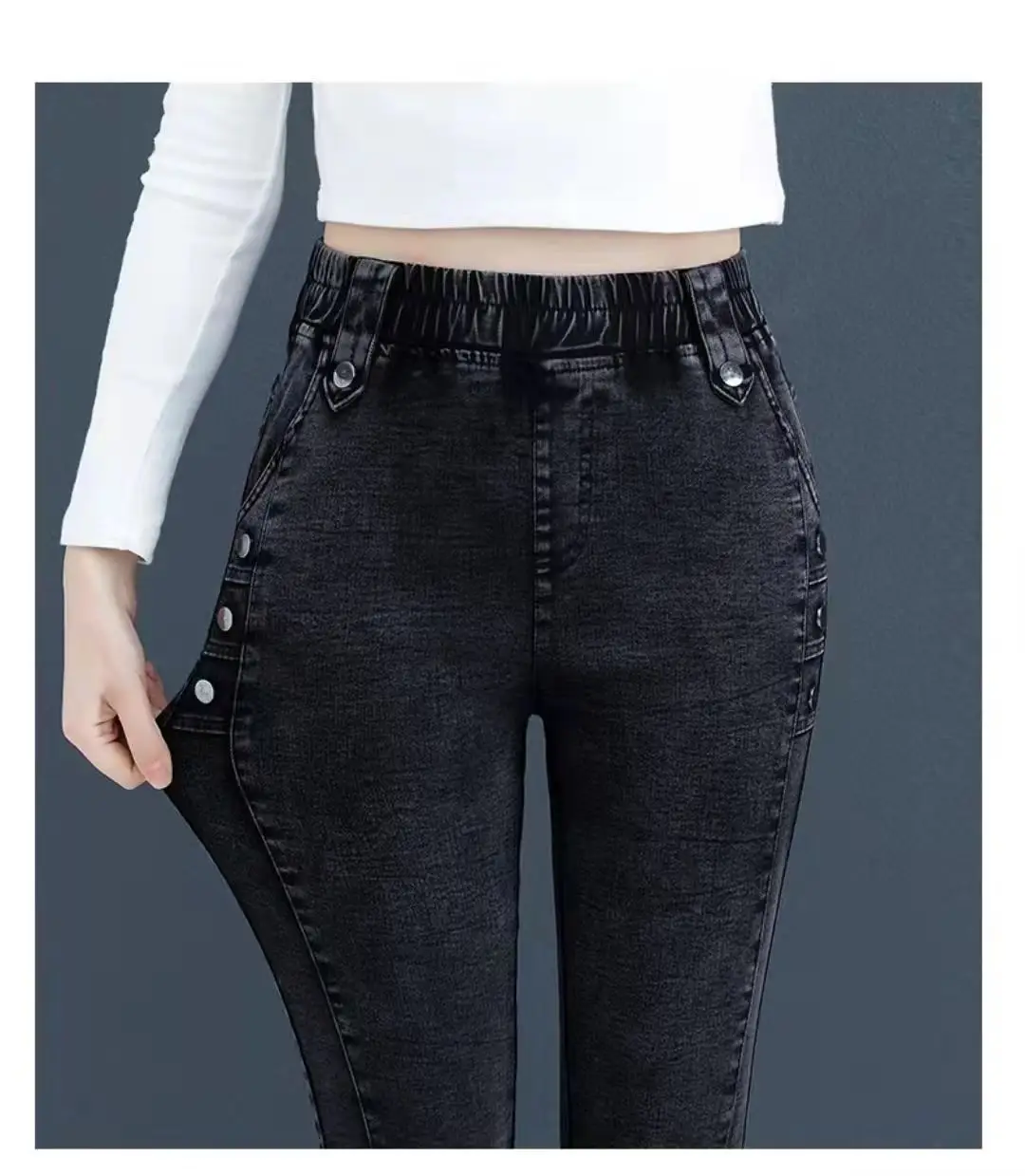 Stretch Slim Jeans Women Velvet High Waist Casual 2025 — feature 18