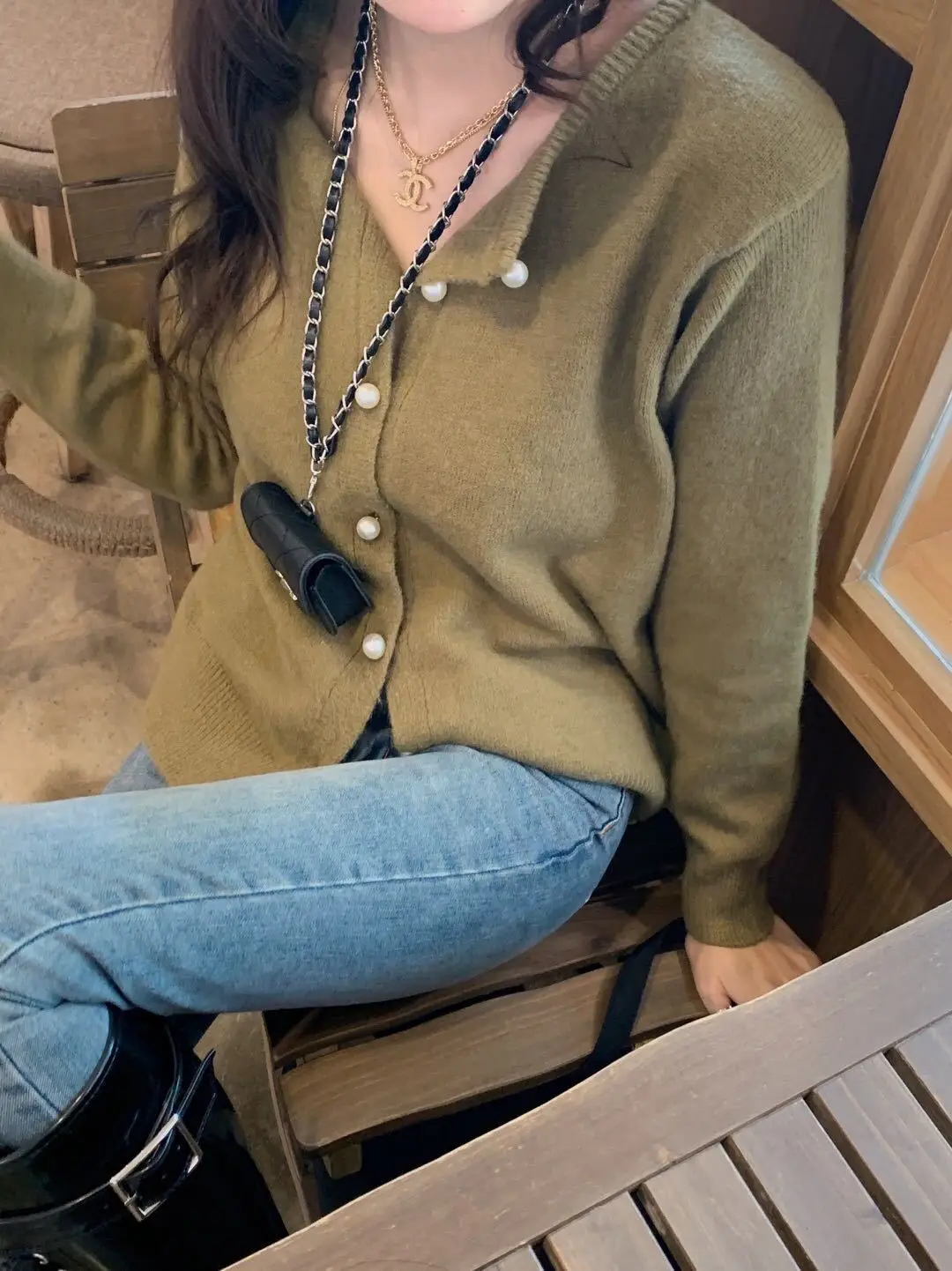 Women's Knitted V-Neck Cardigan Set Teal Black