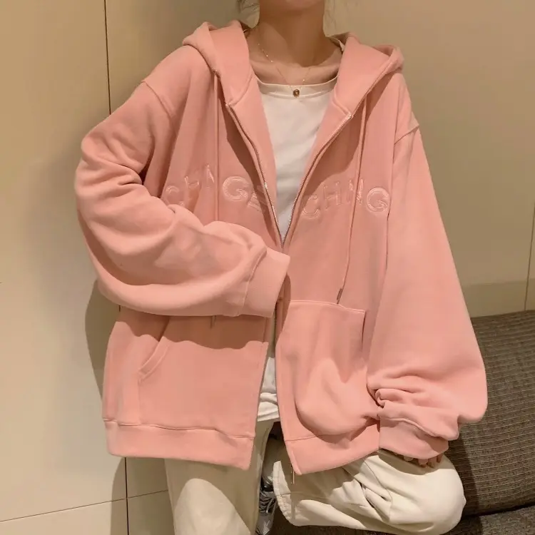 Women Velvet Zipper Hoodie Grey Large — feature 15