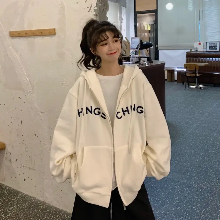 Women Velvet Zipper Hoodie Grey Large — feature 19