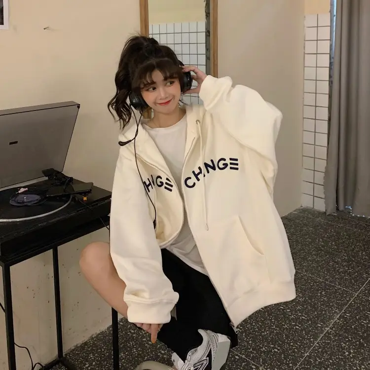 Women Velvet Zipper Hoodie Grey Large — feature 20