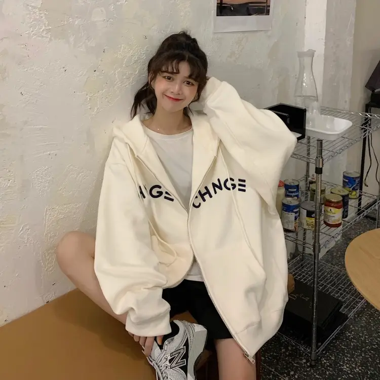 Women Velvet Zipper Hoodie Grey Large — feature 23