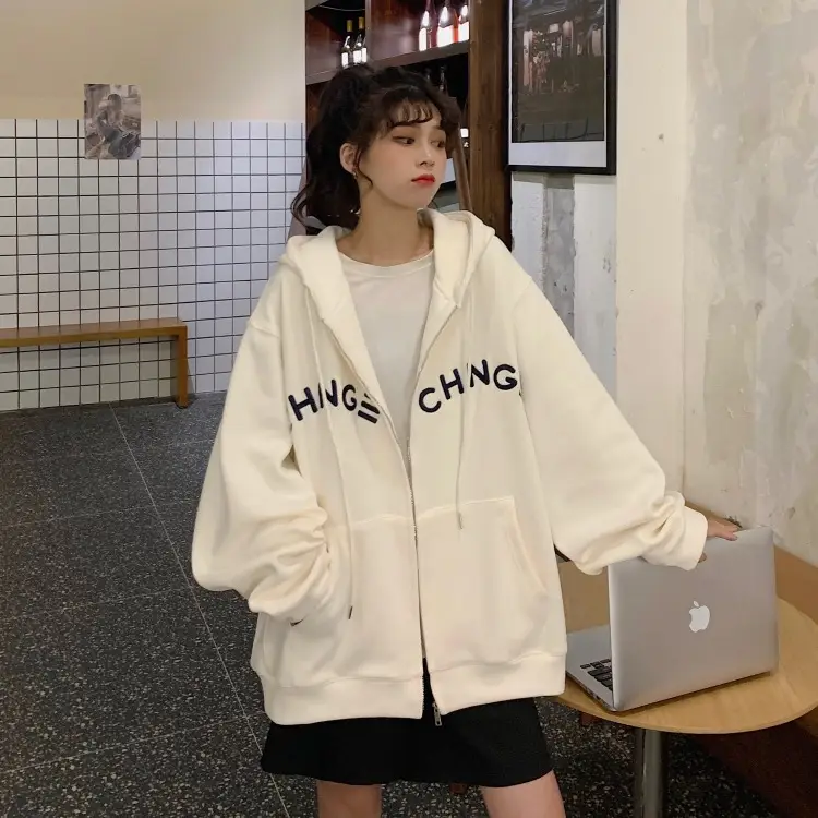 Women Velvet Zipper Hoodie Grey Large — feature 24