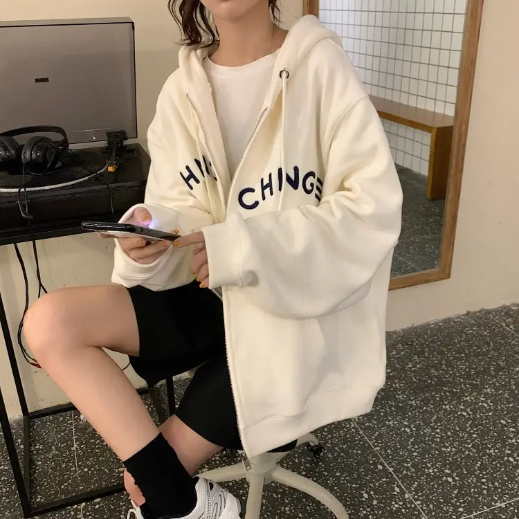Women Velvet Zipper Hoodie Grey Large — feature 25