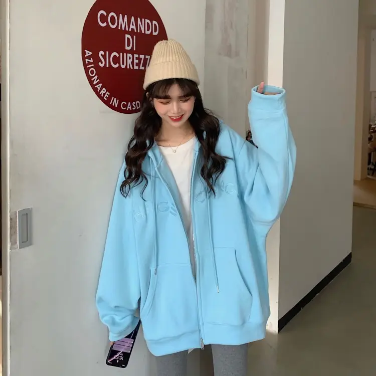 Women Velvet Zipper Hoodie Grey Large — feature 29