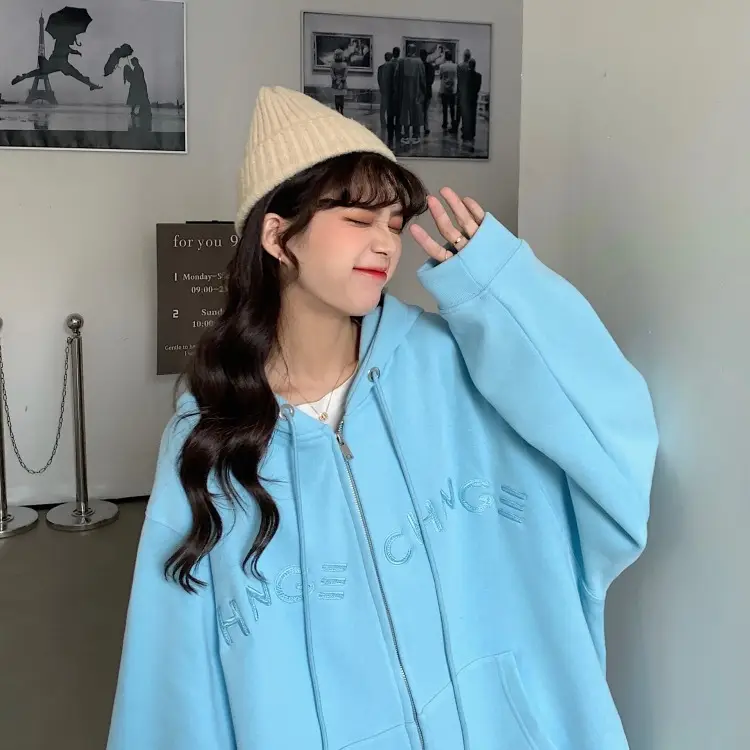 Women Velvet Zipper Hoodie Grey Large — feature 30