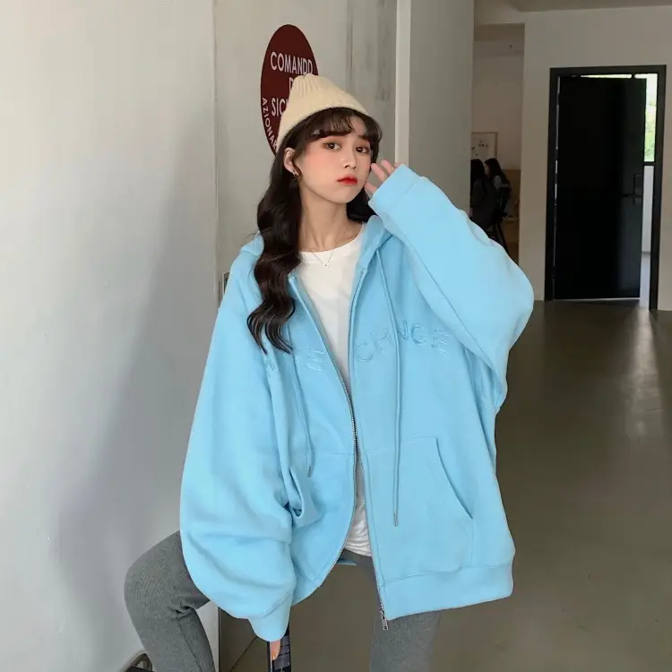 Women Velvet Zipper Hoodie Grey Large — feature 31