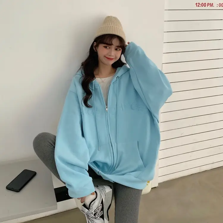 Women Velvet Zipper Hoodie Grey Large — feature 32